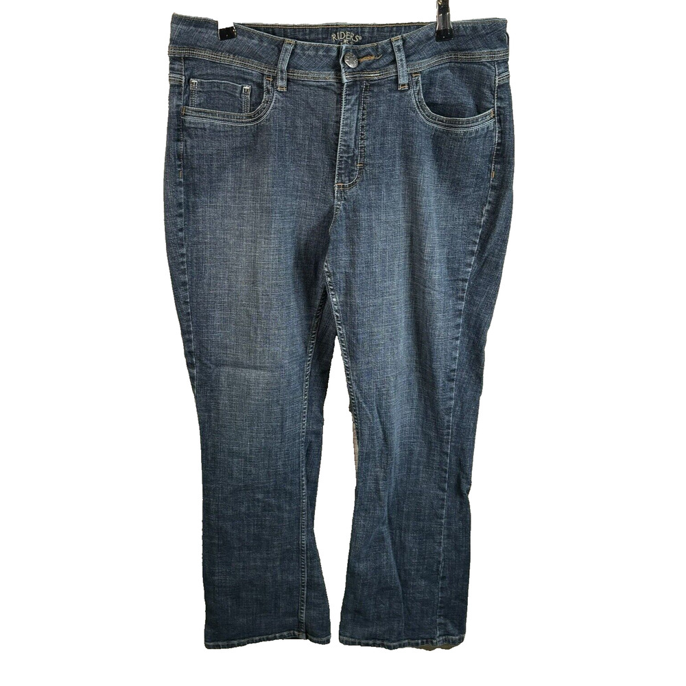 Riders By Lee Jeans Women's Size 14P‎ Blue Cotton Blend Flared 26 1/2 inseam